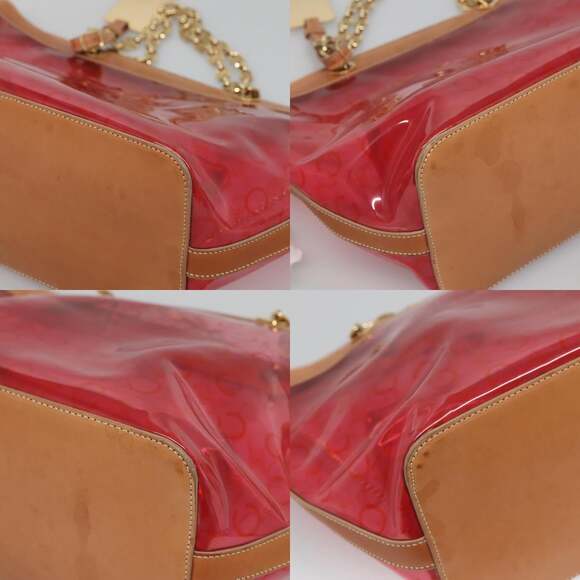 CELINE Chain C Macadam Canvas Tote Bag Vinyl Red Gold - Picture 10 of 13